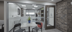 The interior of a mock grocery store used for physical therapy purposes.