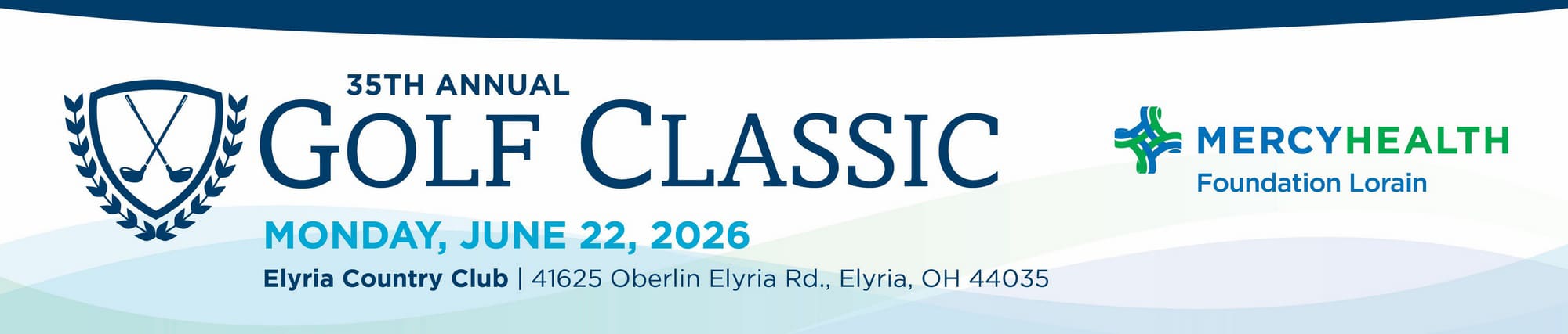 Banner with details of the 2026 Golf Classic hosted by Mercy Health Foundation Lorain