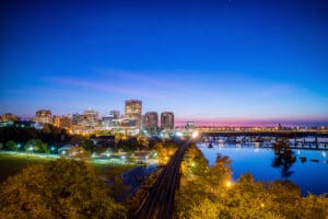 The Richmond, Virginia skyline at dusk