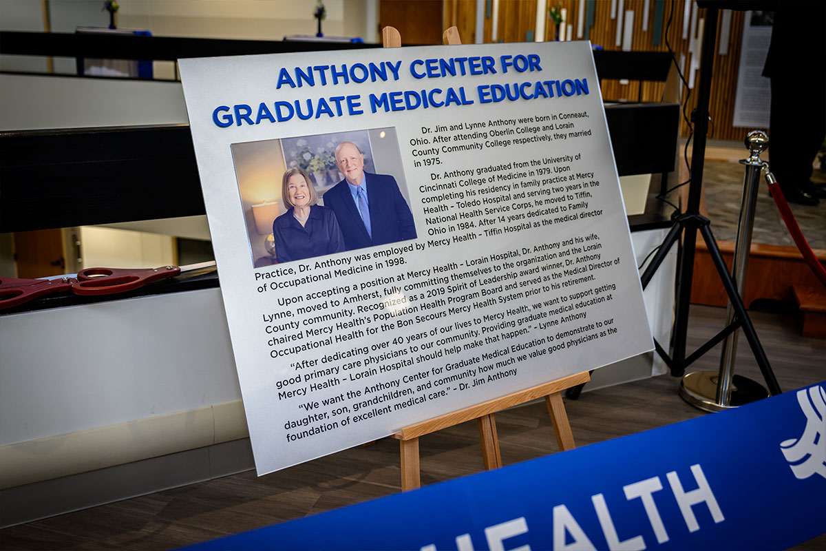 Plaque describing the new anthony center in lorain