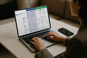Hands of a person using a laptop displaying a Bon Secours Mercy Health Foundation document comparing gift options.