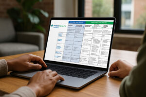 Hands of a person using a laptop displaying a Mercy Health Foundation document comparing gift options.