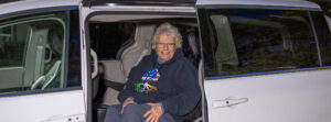 Kathy Banks inside a minivan